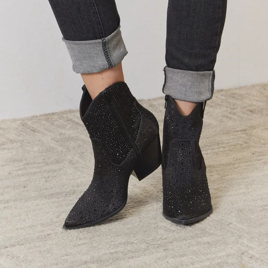 Stylish Rhinestone Ankle Cowboy Boots