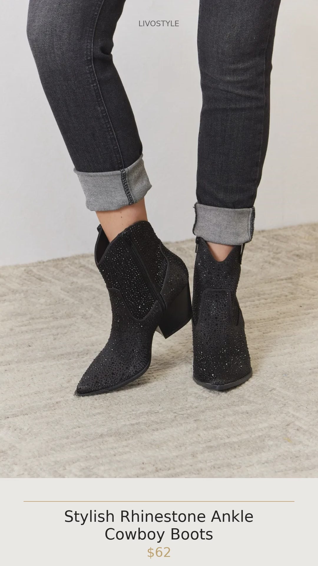 Stylish Rhinestone Ankle Cowboy Boots