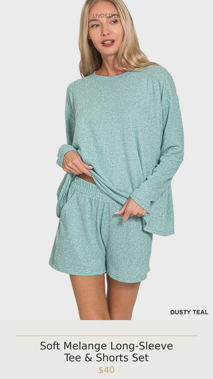 Soft Melange Long-Sleeve Tee & Shorts Set