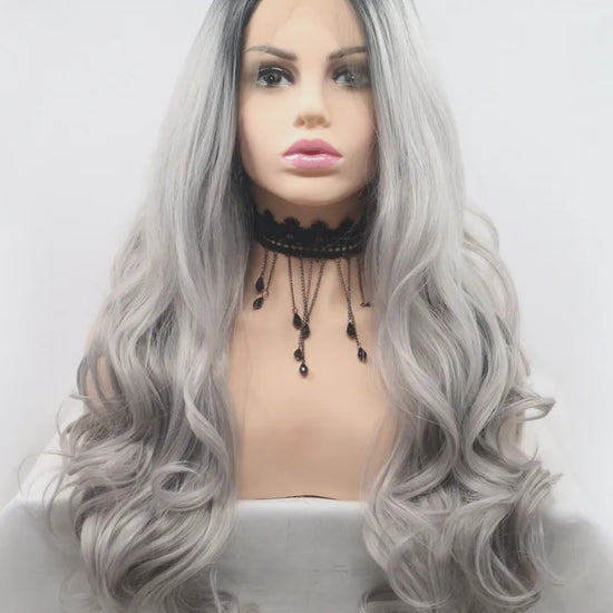 24 Inch Lace Front Synthetic Wig, Black Ombre, Long Wavy – video