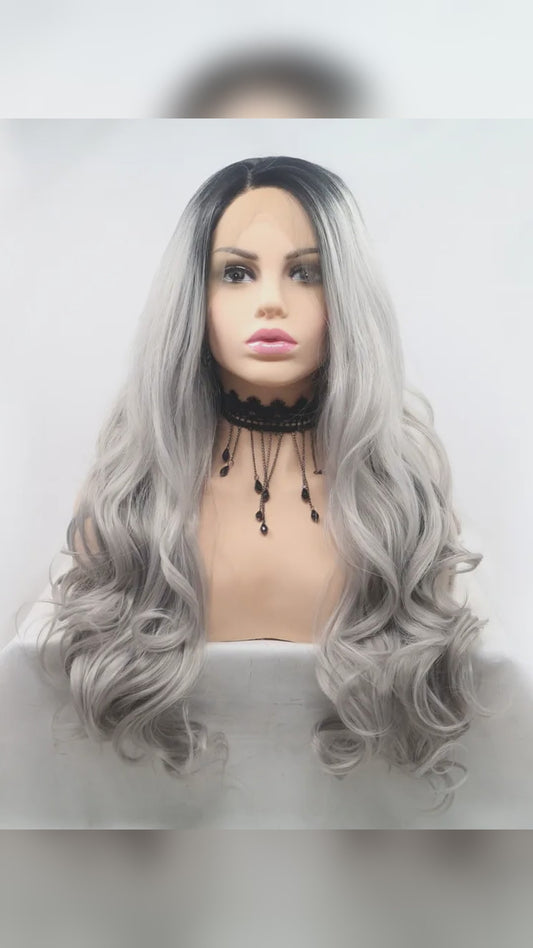 24 Inch Lace Front Synthetic Wig, Black Ombre, Long Wavy – video