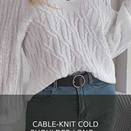 Cable-Knit Cold Shoulder V-Neck Long Sleeve Sweater – video