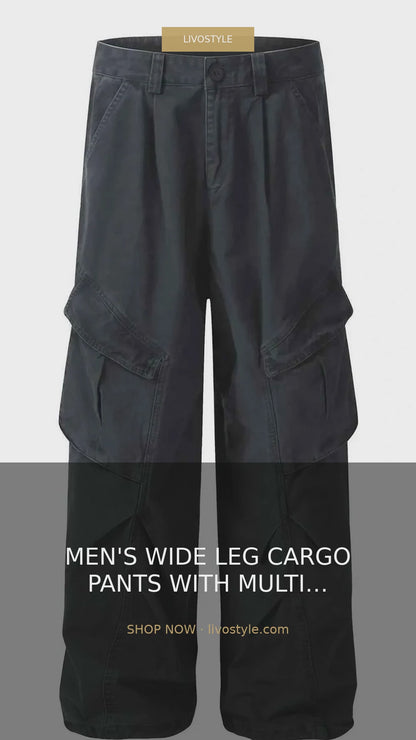 Men's Wide Leg Cargo Pants with Multiple Pockets – video