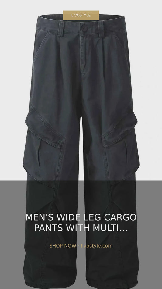 Men's Wide Leg Cargo Pants with Multiple Pockets – video