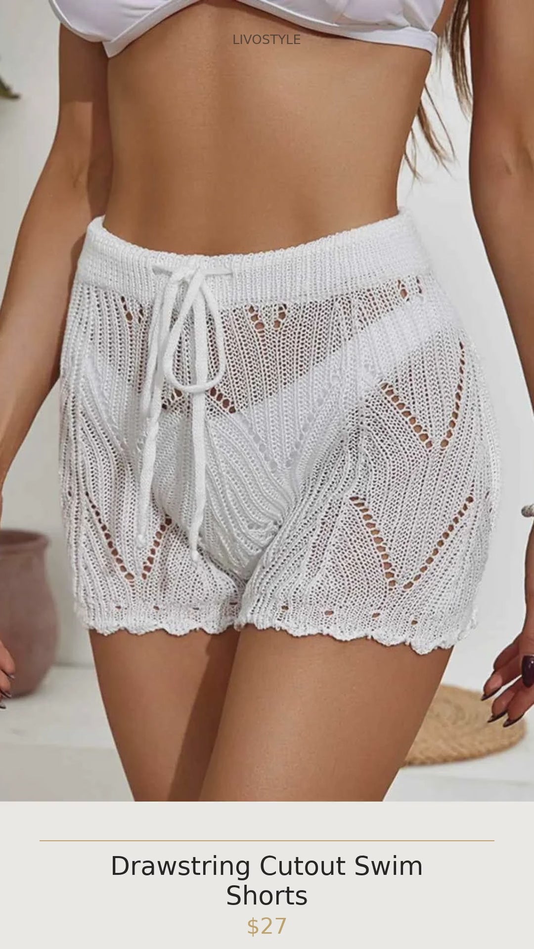 Drawstring Cutout Swim Shorts