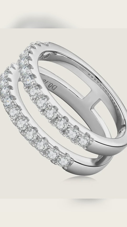 925 Sterling Silver Moissanite Double Layered Pavé Ring – video