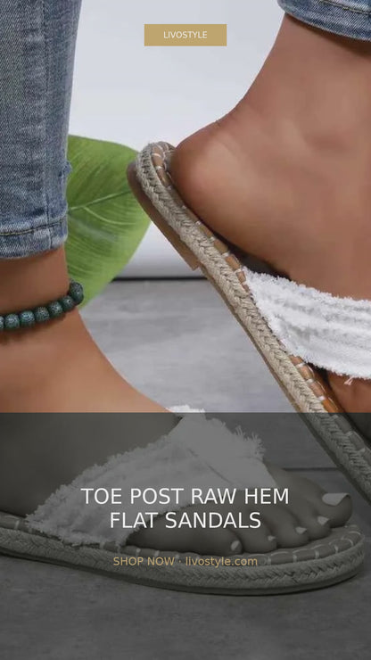 Toe Post Raw Hem Flat Sandals with Jute Trim – video