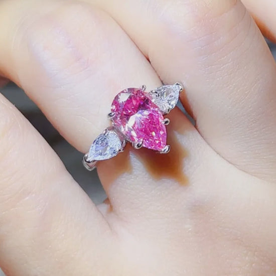 2 Carat 925 Sterling Silver Moissanite Ring — Pear-Shape Pink