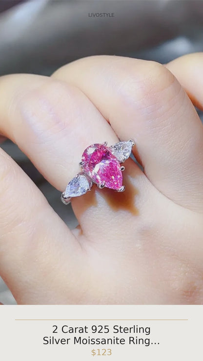 2 Carat 925 Sterling Silver Moissanite Ring — Pear-Shape Pink