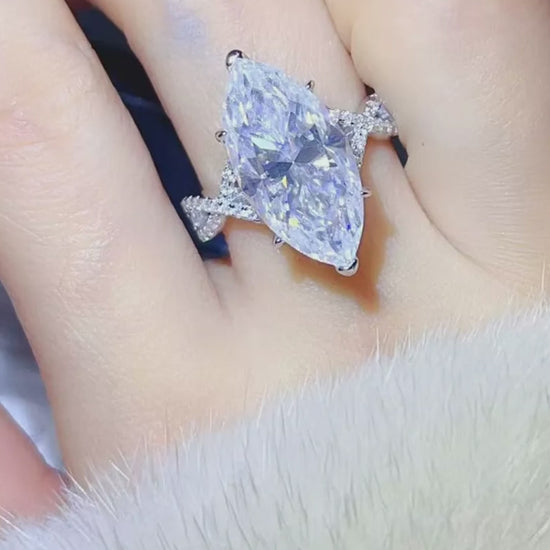 10 Carat Moissanite 925 Sterling Silver Ring — Marquise-Cut Pavé
