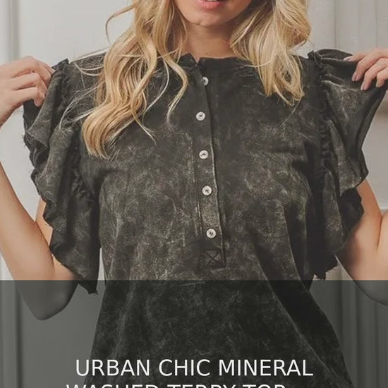 Mineral Washed Terry Button-Placket Top with Ruffle Sleeves – video