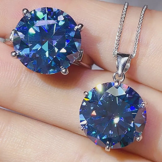 10 Carat Moissanite 925 Sterling Silver Ring and Necklace Set