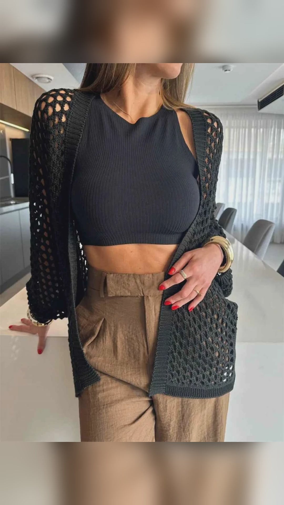 Hollow Out Open Front Long Sleeve Cropped Cover-Up Cardigan – video