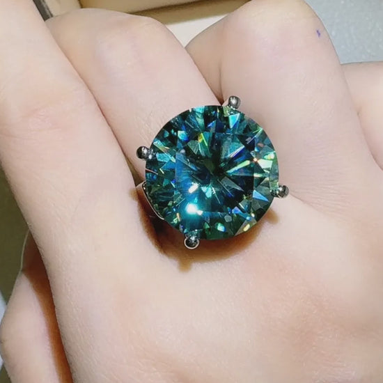 20 Carat Moissanite 925 Sterling Silver Ring — Round-Cut Teal