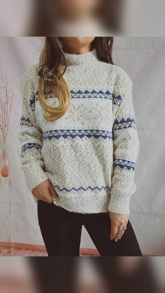 Geometric Fair Isle Mock Neck Dropped Shoulder Sweater – video