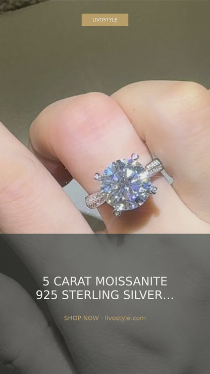 5 Carat Moissanite 925 Sterling Silver Round Pave Ring – video