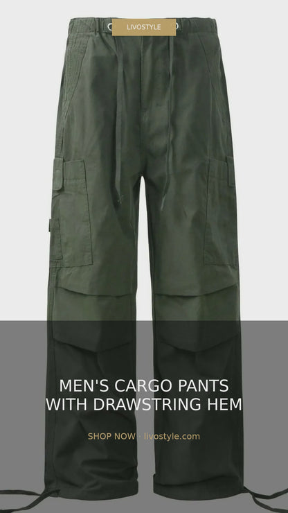 Men's Cotton Cargo Pants with Drawstring Hem – video