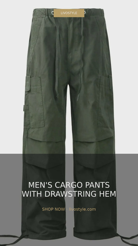 Men's Cotton Cargo Pants with Drawstring Hem – video