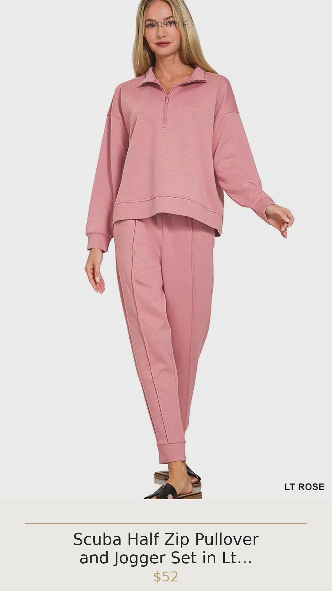 Scuba Half Zip Pullover and Jogger Set in Lt Rose