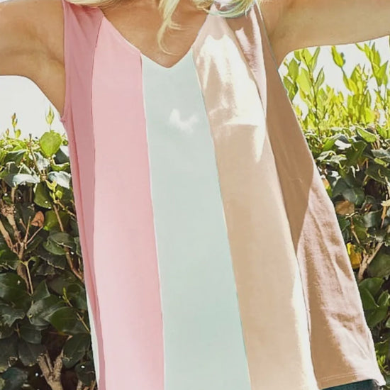 Chic Cotton Blend Color Block Sleeveless Top
