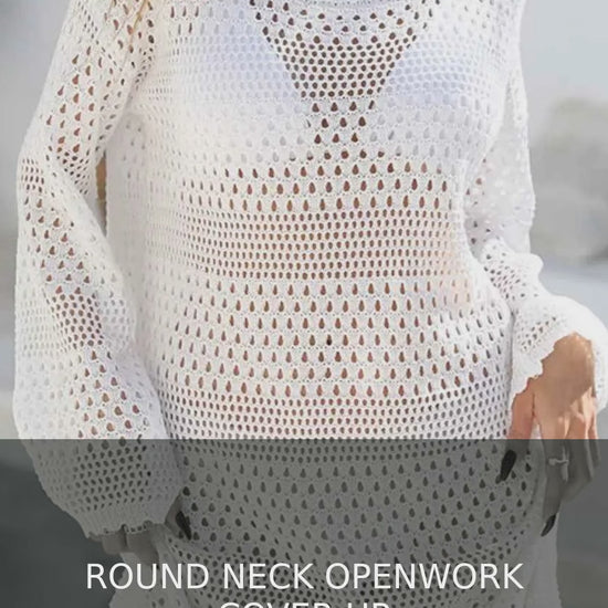 Round Neck Openwork Long Sleeve Crochet-Style Cover-Up – video