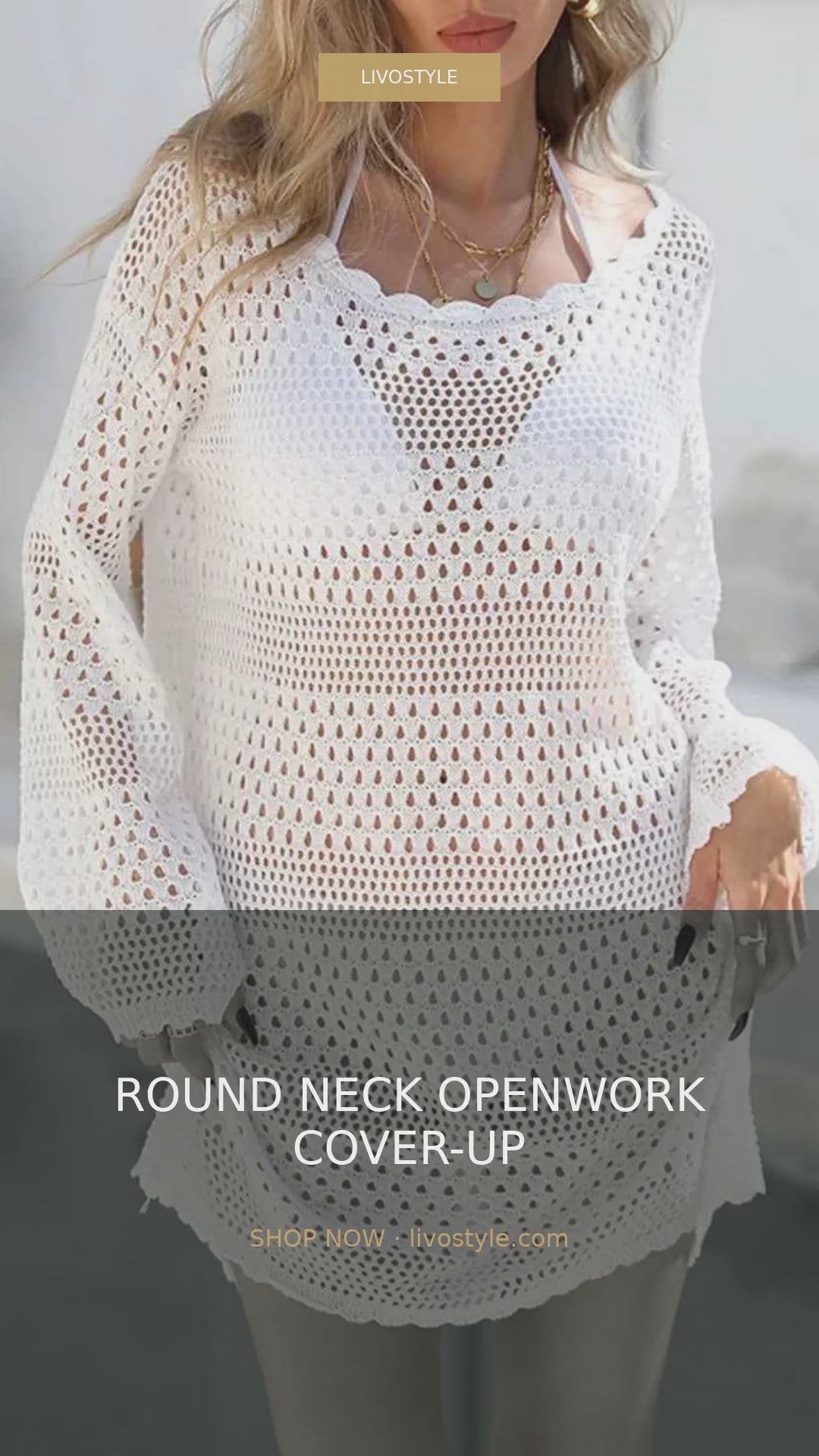 Round Neck Openwork Long Sleeve Crochet-Style Cover-Up – video