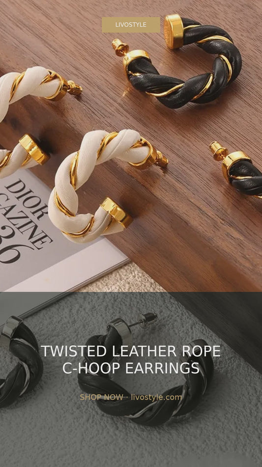 Twisted Leather Rope C-Hoop Earrings – video