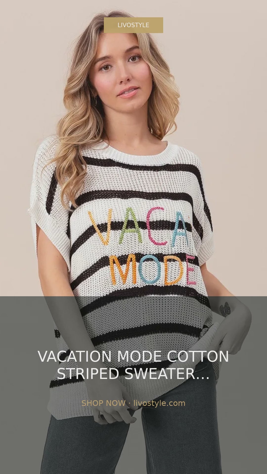 Vacation Mode Cotton Striped Drop Shoulder Sweater – video