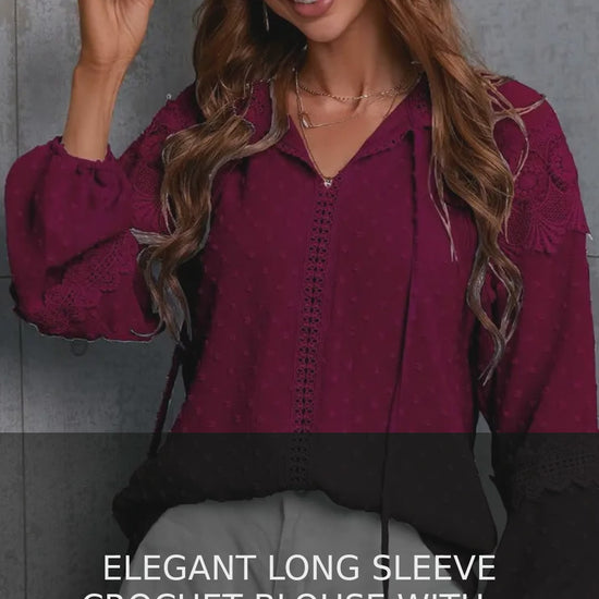 Crochet Long Sleeve Blouse with Tassel Tie Neck – video