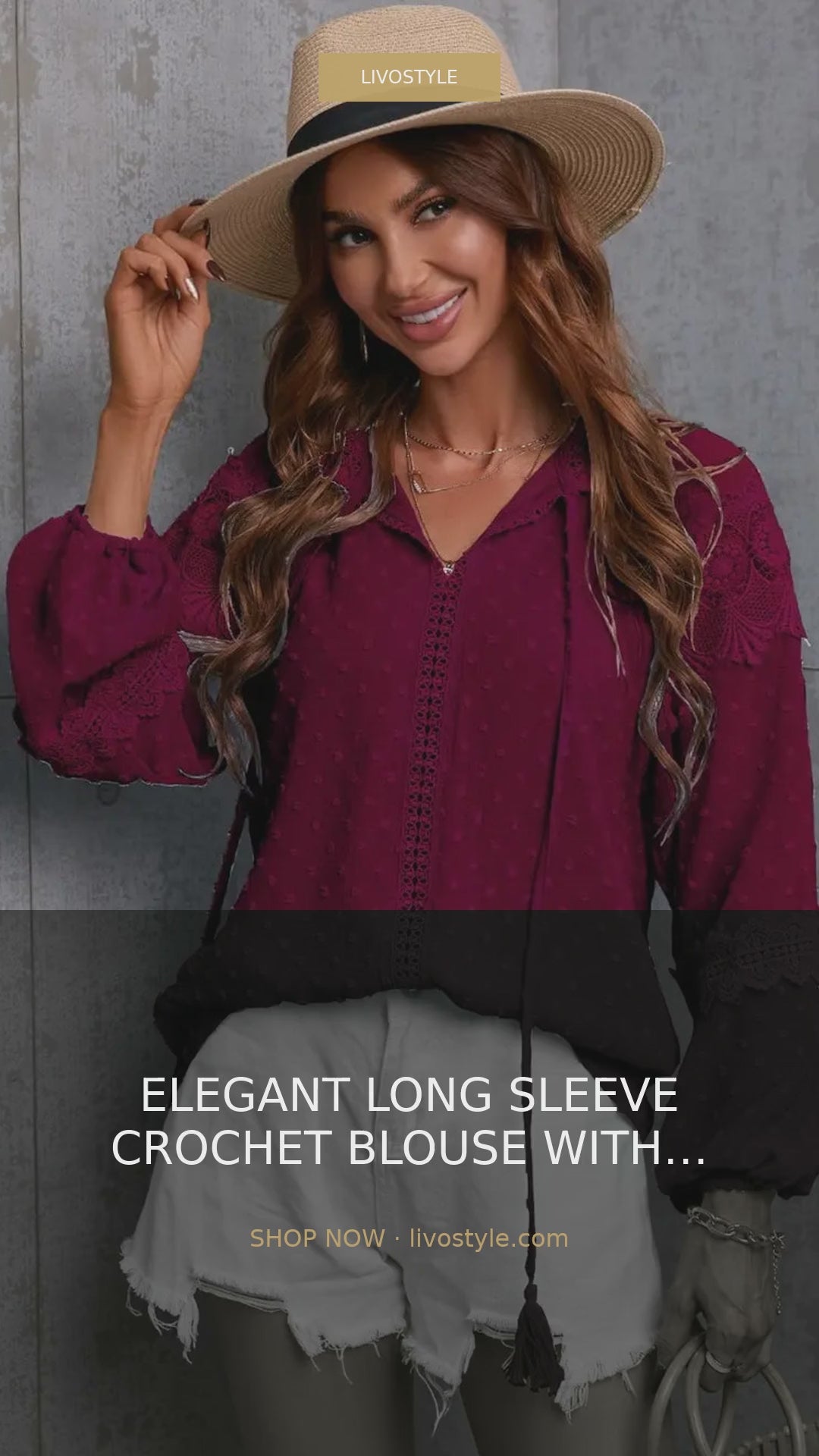 Crochet Long Sleeve Blouse with Tassel Tie Neck – video