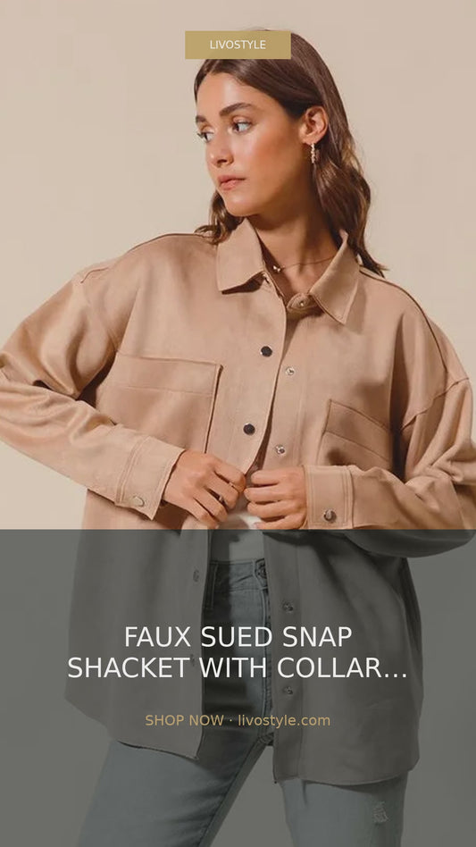 Faux Suede Snap Shacket with Collar and Pockets – video