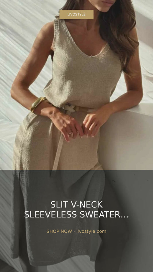Slit V-Neck Sleeveless Sweater Dress – video
