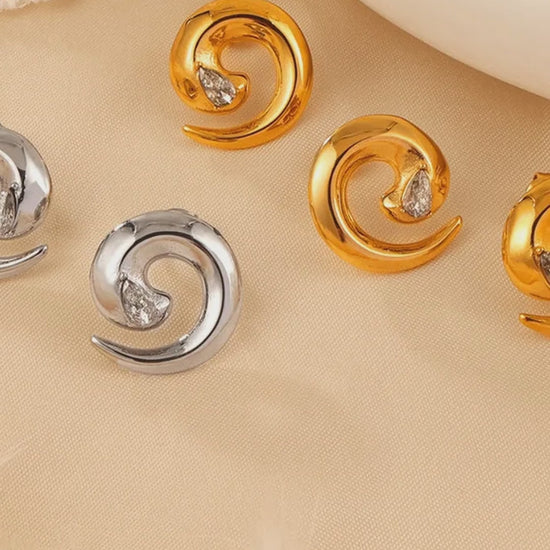 Titanium Steel Zircon Spiral Shape Earrings