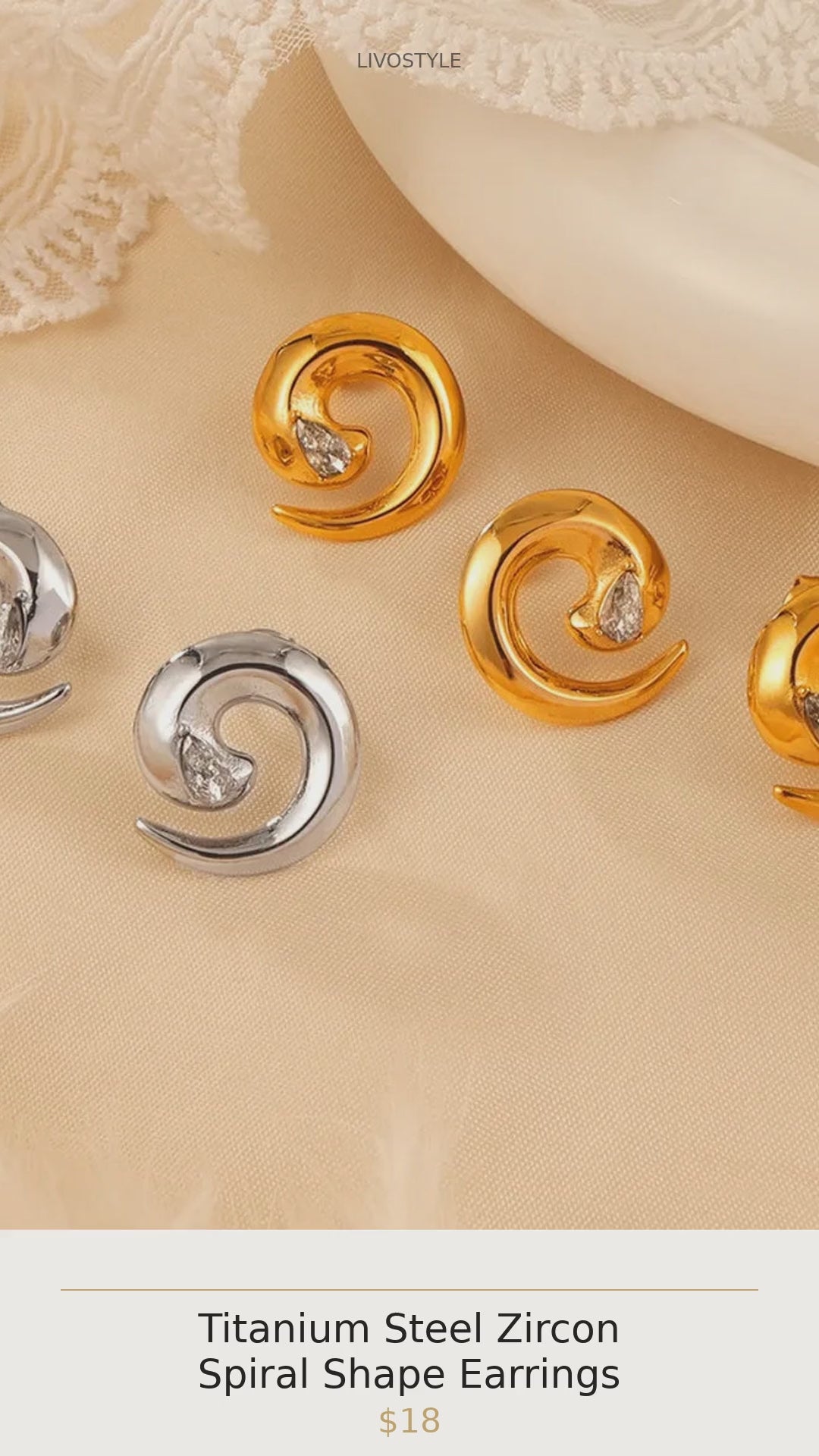 Titanium Steel Zircon Spiral Shape Earrings