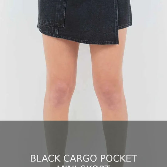 Black Cargo Pocket Asymmetrical Mini Skort – video