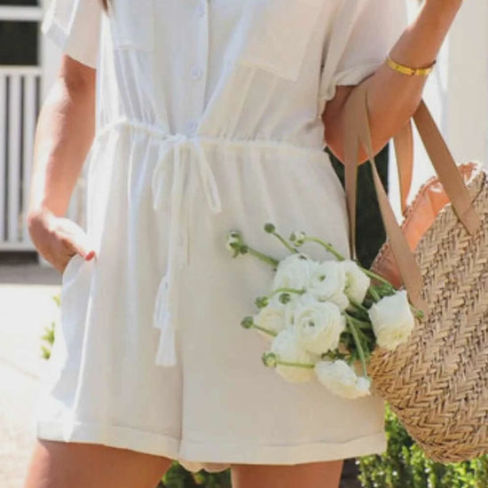 Drawstring Short Sleeve Romper