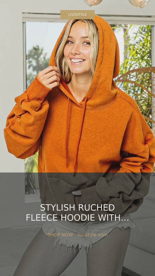 Ruched Fleece Hoodie with Long Sleeves and Kangaroo Pocket – video