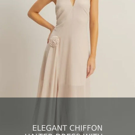 Chiffon Halter Midi Dress with Asymmetrical Hem and Flower Applique – video