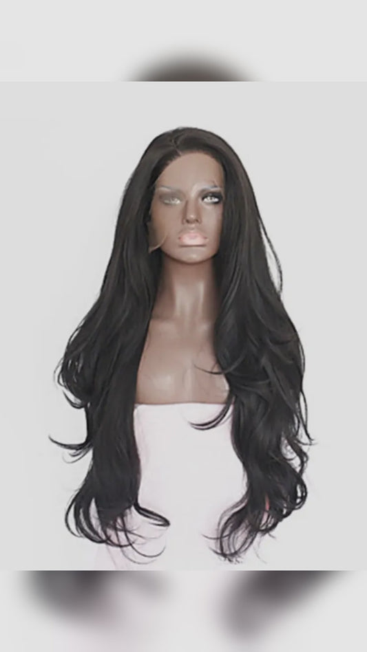 24 Inch Lace Front Synthetic Wig, Black, Long Wavy – video