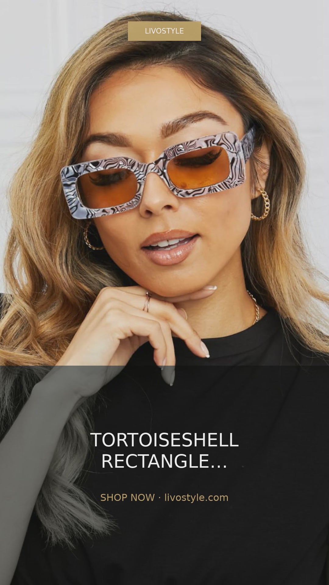 Patterned Polycarbonate Rectangle Sunglasses with Brown Lenses – video