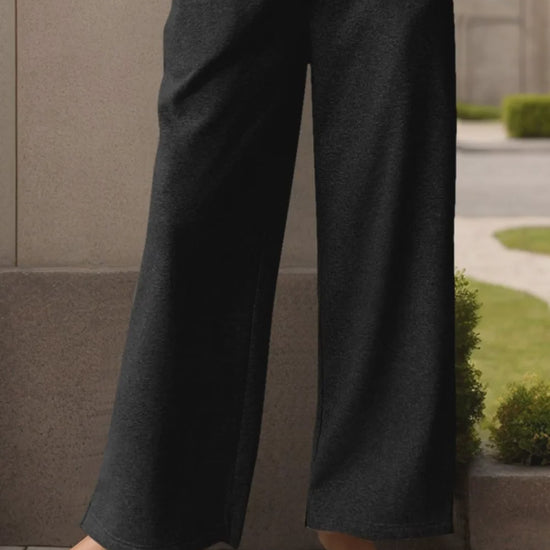 Black Drawstring Wide Leg Active Pants