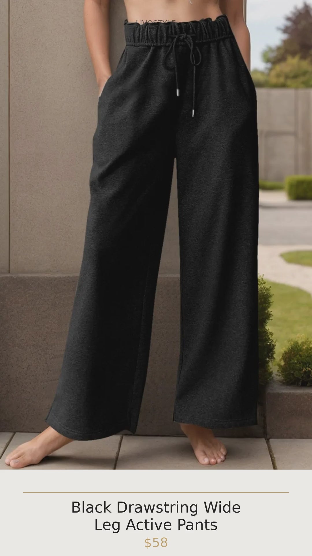 Black Drawstring Wide Leg Active Pants