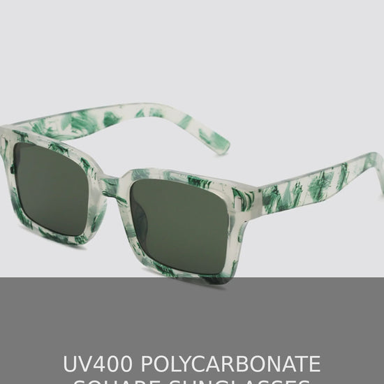UV400 Polycarbonate Square Sunglasses with Abstract Pattern – video