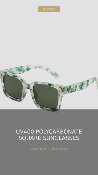 UV400 Polycarbonate Square Sunglasses with Abstract Pattern – video