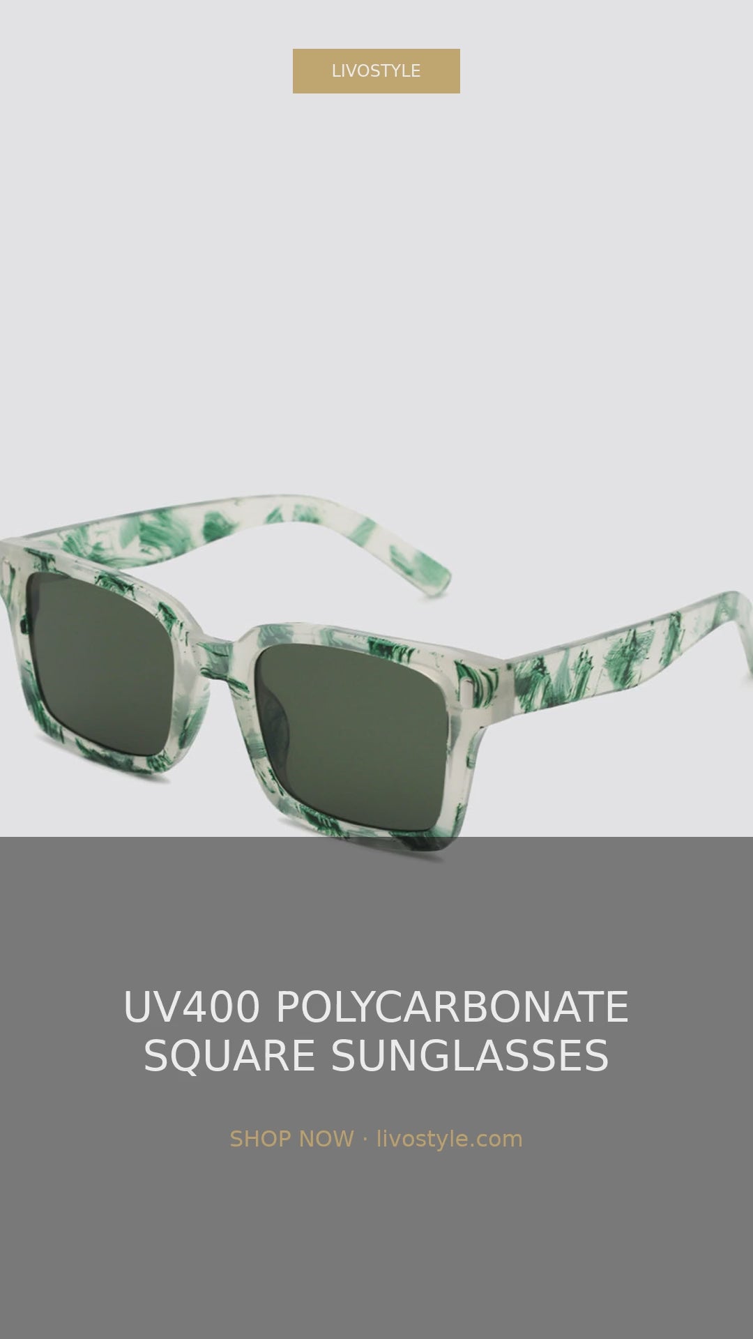 UV400 Polycarbonate Square Sunglasses with Abstract Pattern – video