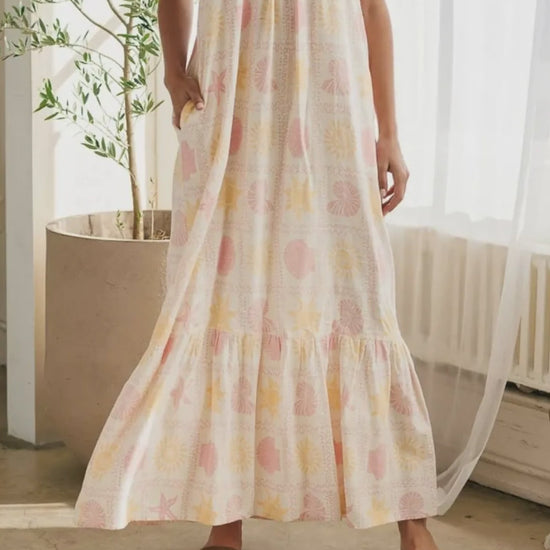 Printed Maxi Lounge Dress with Ruffled Hem