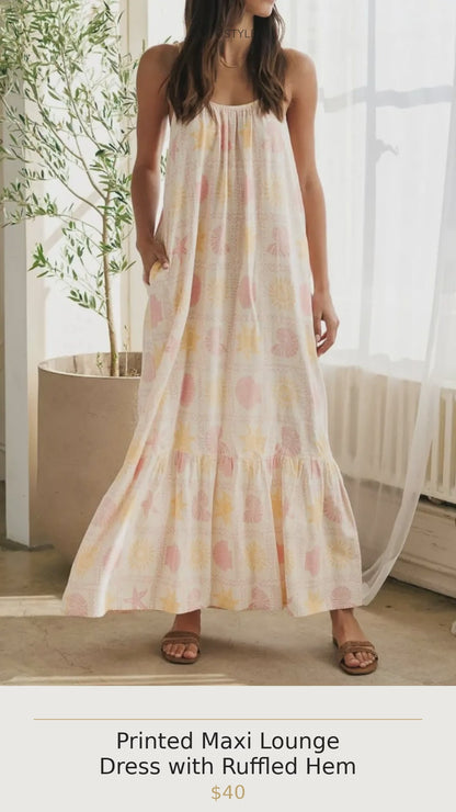 Printed Maxi Lounge Dress with Ruffled Hem