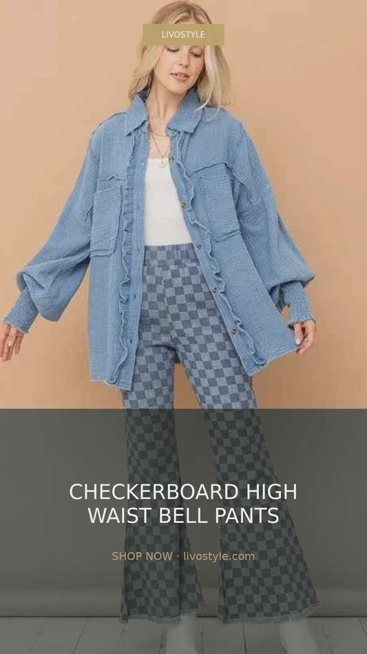 Checkerboard High Waist Cotton Flare Pants – video