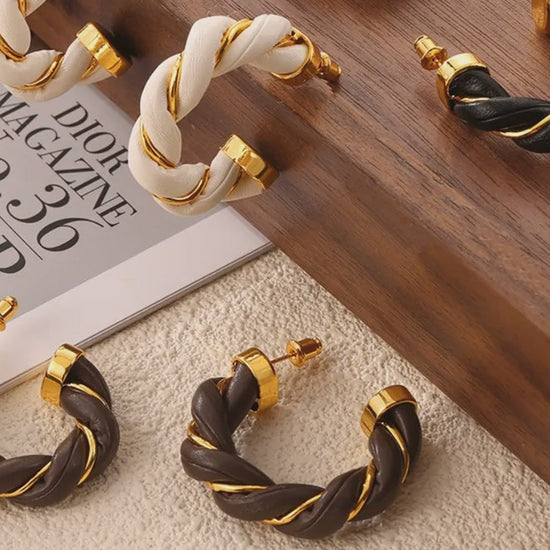 Twisted Leather Rope C-Hoop Earrings
