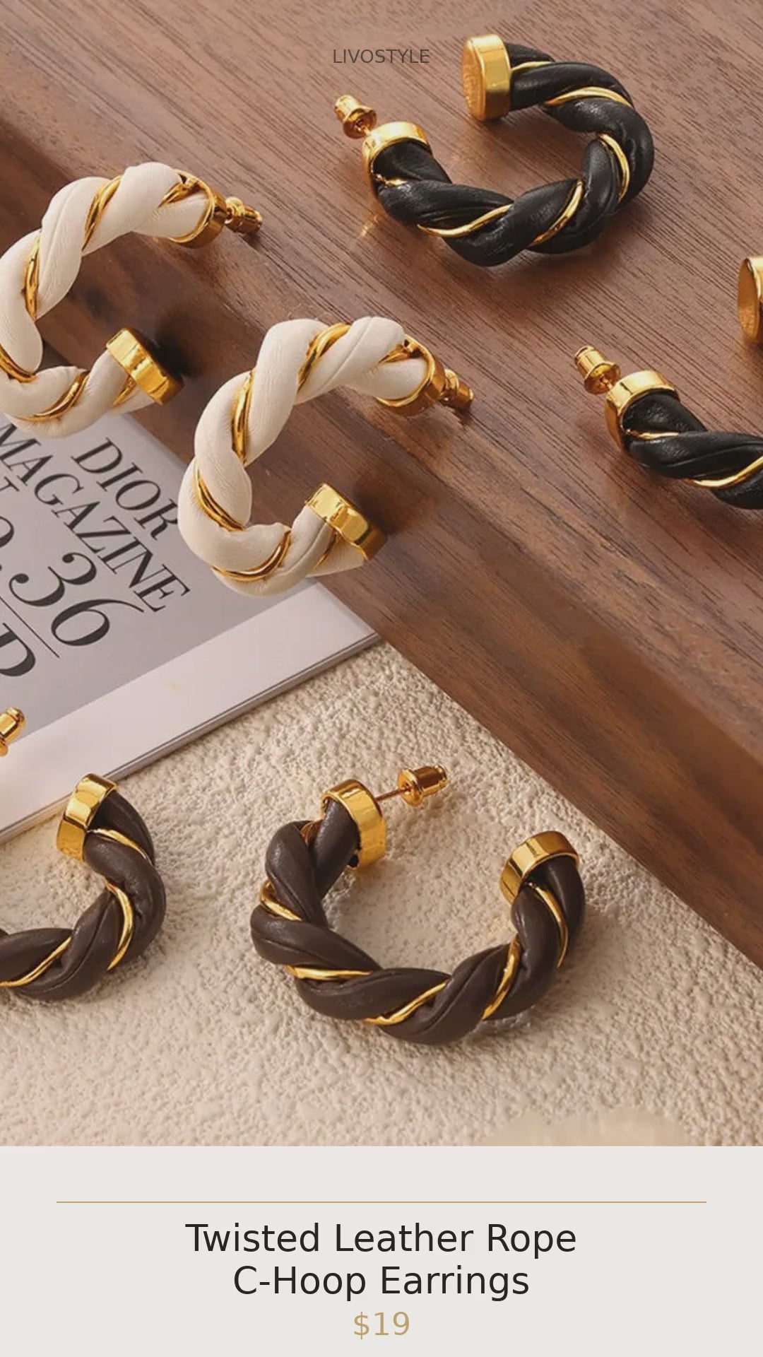 Twisted Leather Rope C-Hoop Earrings